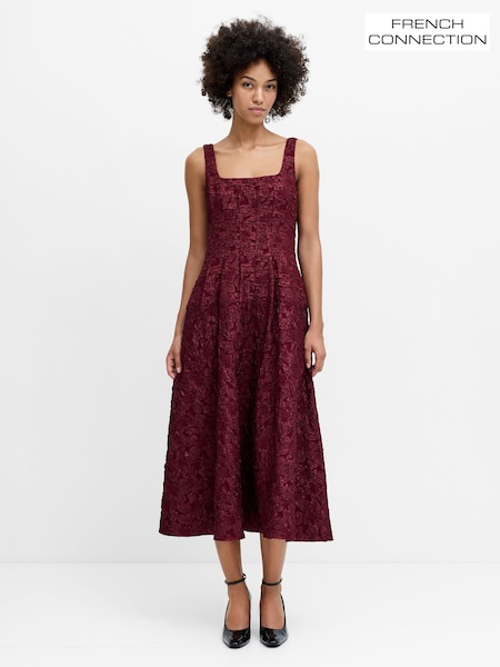 Red - French Connection Milenda Jacquard Midi Dress
