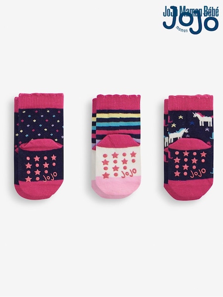 JoJo Maman Bébé Navy Girls' 3-Pack Navy Unicorn Socks (937031) | €5