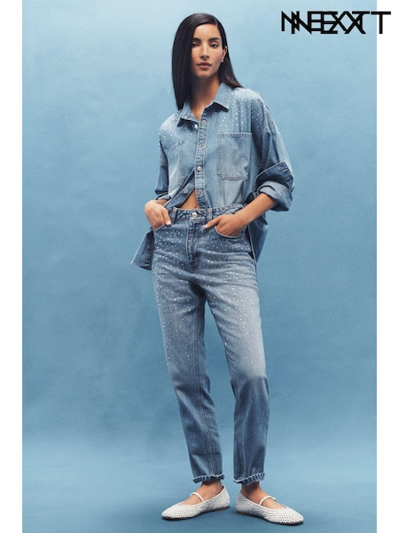 Mid Blue Mom Embellished 100% Cotton Jeans (937060) | €9
