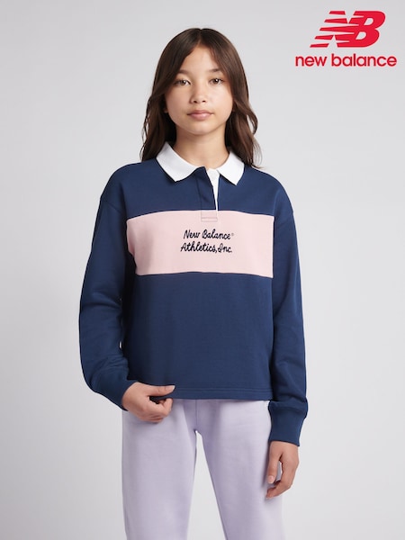 Blue - New Balance Contrast Panel Rugby Top