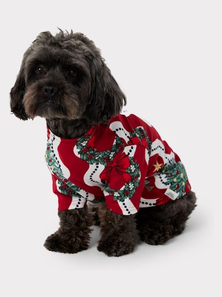 Chelsea Peers Red Recycled Fibre Wreath & Tree Stripe Print Dog Pyjamas (937525) | €10
