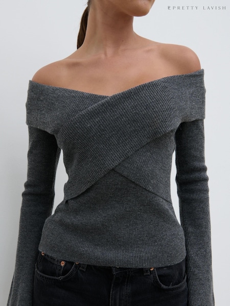 Pretty Lavish Grey Daphne Cross over Knit Top (937807) | €31