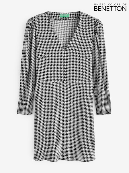 Benetton V-Neck Houndstooth Black Dress (938261) | €24