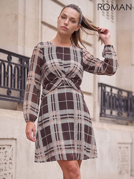 Brown - Roman Petite Twist Front Dress