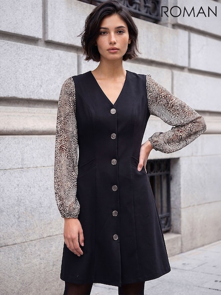 Black - Roman Petite Button Dress