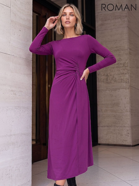 Purple - Roman Gathered Waist Midi Dress