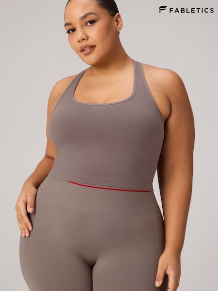 Brown - Fabletics Seamless Cropped Built-in Bra Tank