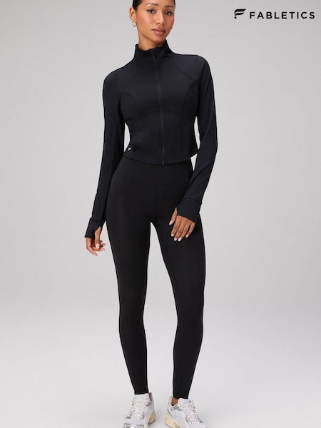 Black - Fabletics Perfect Storm Cropped Train Jacket