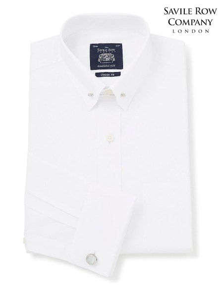 Savile Row Company Classic Fit Pin Collar Double Cuff 100% Cotton White Shirt (9392N2) | 272 QAR