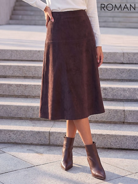 Braun - Roman Petite Faux Suede A-line Skirt