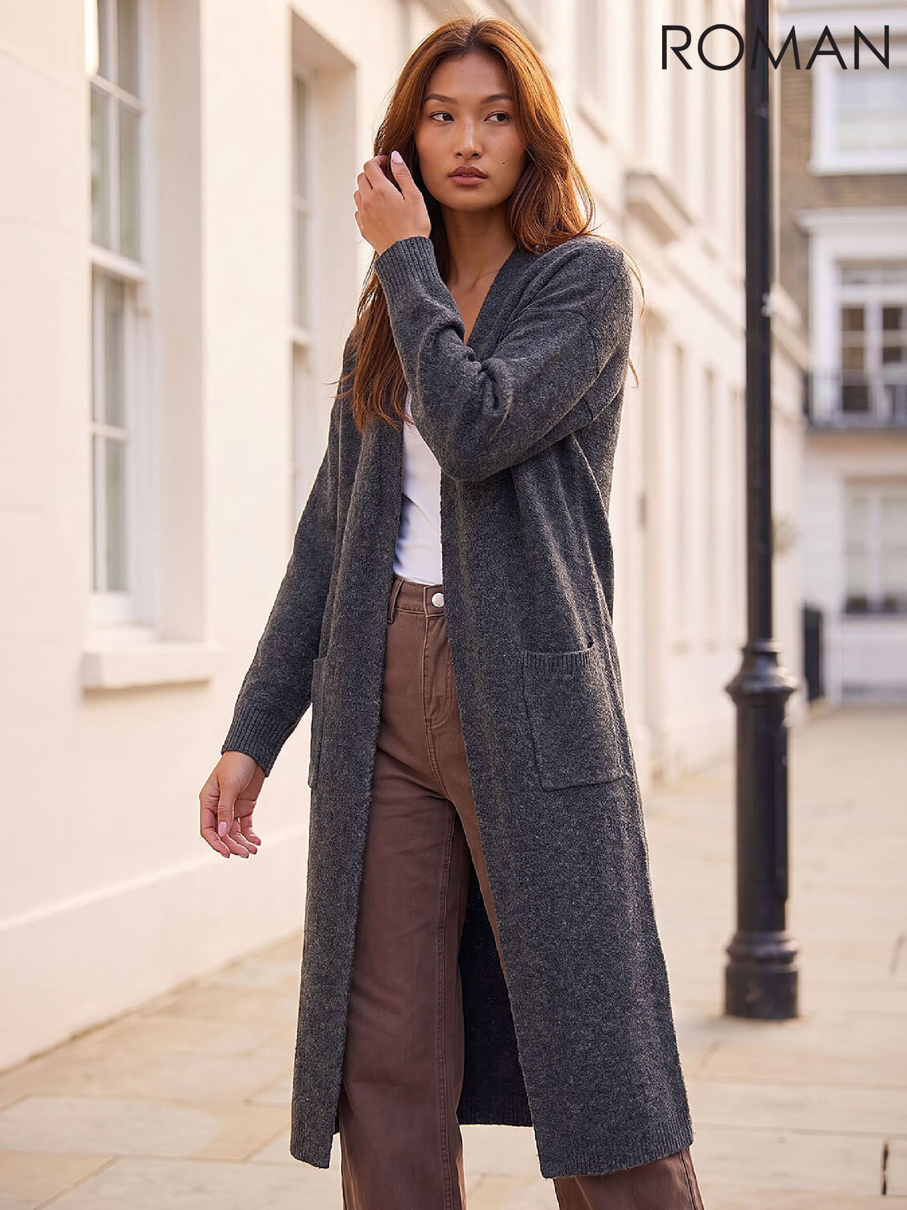 Buy Women's Knitwear Grey Longline V Neck Online | Next Chile
