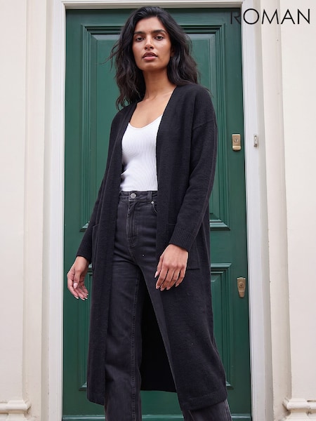 Black - Roman Long Line Edge To Edge Cardigan