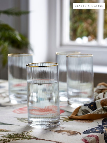 Clarke & Clarke Clear/Gold Denver Set of 4 Tall Tumbler Glasses (939794) | €54