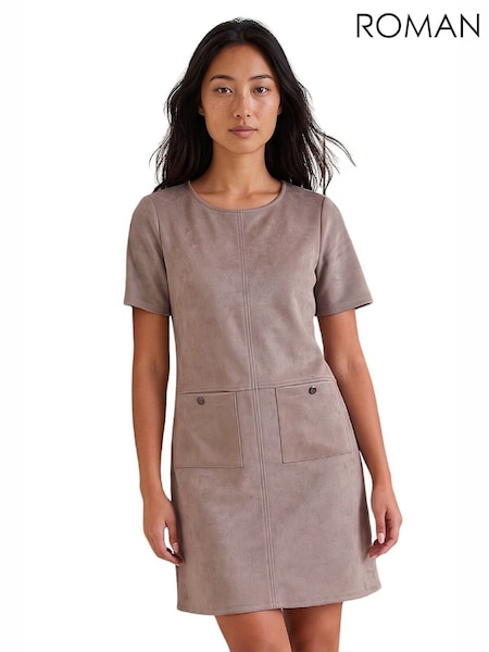 Grey - Roman Petite Faux Suede Dress