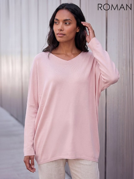 Pink - Roman Lace Back V-neck Poncho