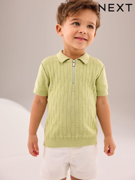 V barvi limete - Polo Short Sleeve Zip Neck 100% Cotton Sweater (3mths-7yrs) (940052) | € 10 - € 11
