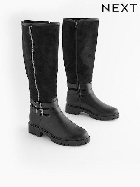 Black Regular/Wide Fit Forever Comfort® Buckle Detail Knee High Boots (940241) | €34.50