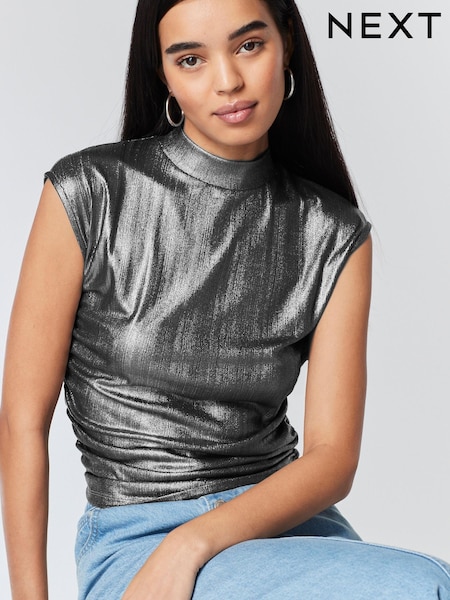 Silver Sleeveless High Neck Top (940427) | €5
