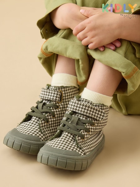 Grün - Kidly By Mori Khaki Houndstooth Hightop Trainers