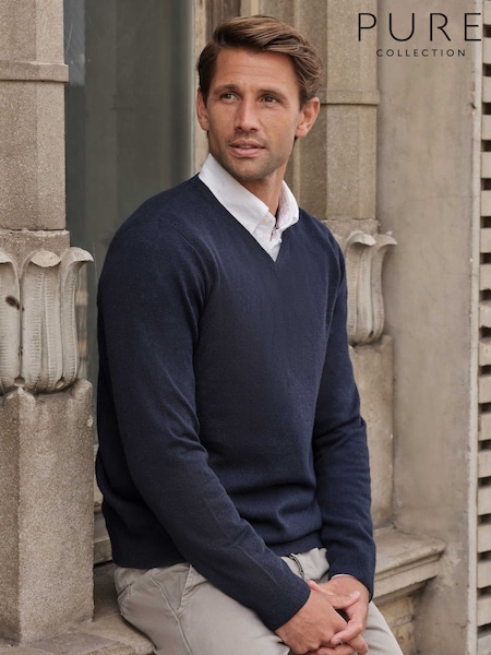 Dark Blue - Regular Pure Collection Cashmere V-neck Jumper