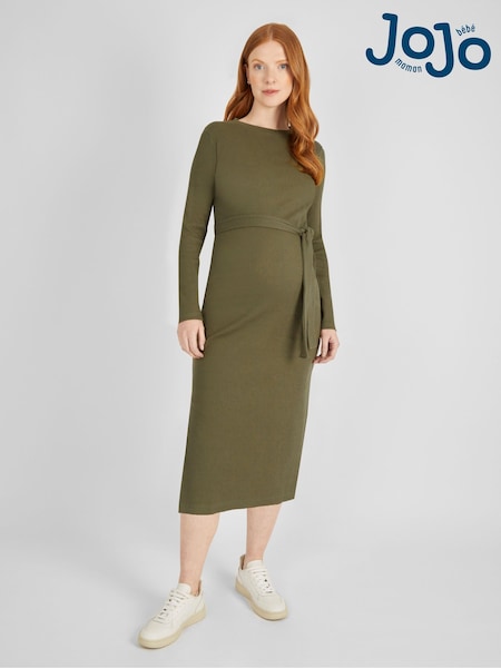 JoJo Maman Bébé Khaki Green Ribbed Jersey Maternity Dress (941292) | $62