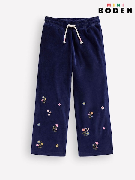 Blue - Boden Velour Wide Leg Joggers