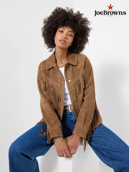 Brown - Joe Browns Celeste Star Studded Fringed Suede Jacket