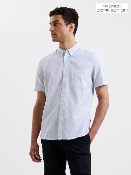 French Connection Sky Blue Stripe Pocket Short Sleeve 100% Cotton Shirt (942250) | €46