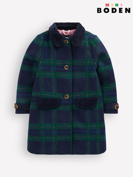 Blue - Boden Velvet Trim Wool Coat