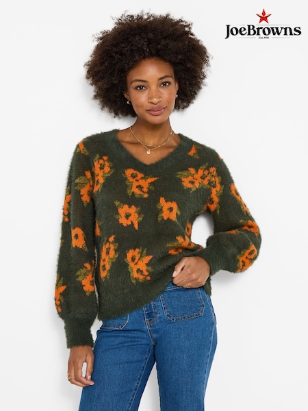 Green - Joe Browns Autumn Florals Fluffy V-neck Jumper