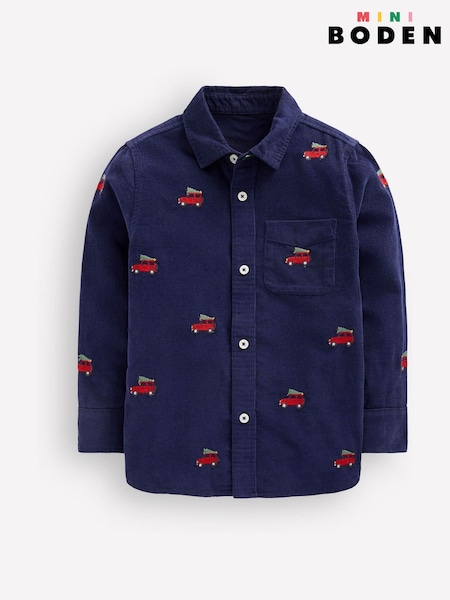 Blue - Boden Embroidered Corduroy Shirt