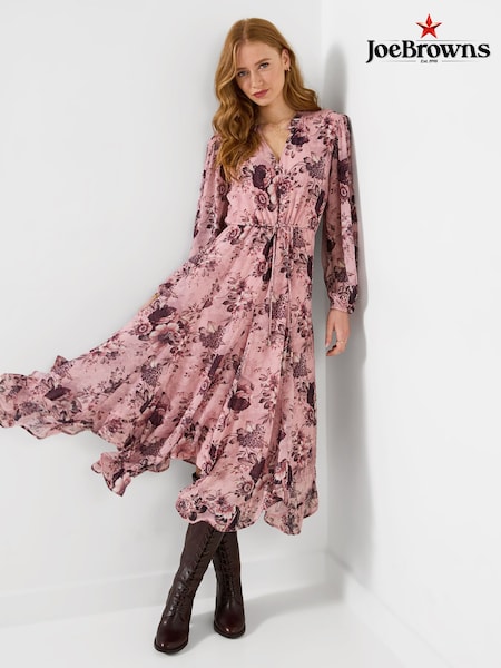 Pink - Joe Browns Elegant Florals Frill Hem Midi Dress