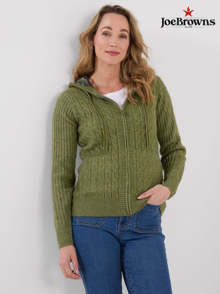 Zaļš - Joe Browns Cosy Hooded Cable Knit Zip Through Cardigan