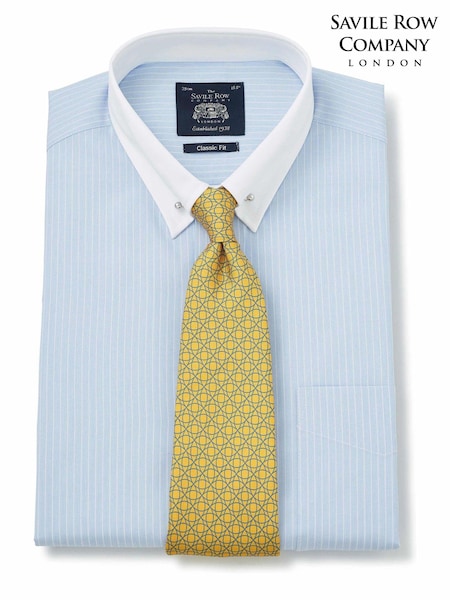 Savile Row Company Blue Stripe Classic Pin Collar Double Cuff 100% Cotton Shirt (943207) | €73