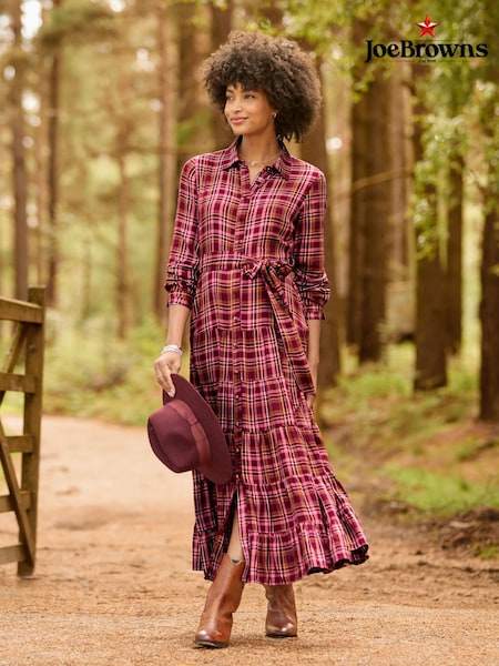 Red - Joe Browns Willow Check Button Through Maxi Dress