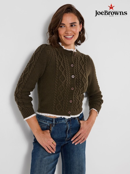 Green - Joe Browns Claudia Woven Trim Cable Knit Cardigan