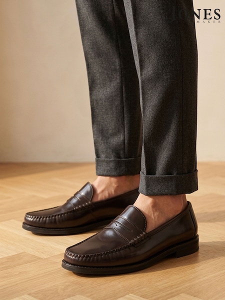 Burgundy Red - Regular Jones Bootmaker Quennell Leather Penny Loafers