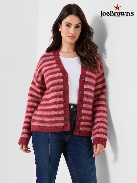 Pink - Joe Browns Stella Striped V- Neck Cardigan