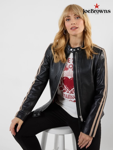 Black - Joe Browns Iris Side Striped Leather Jacket