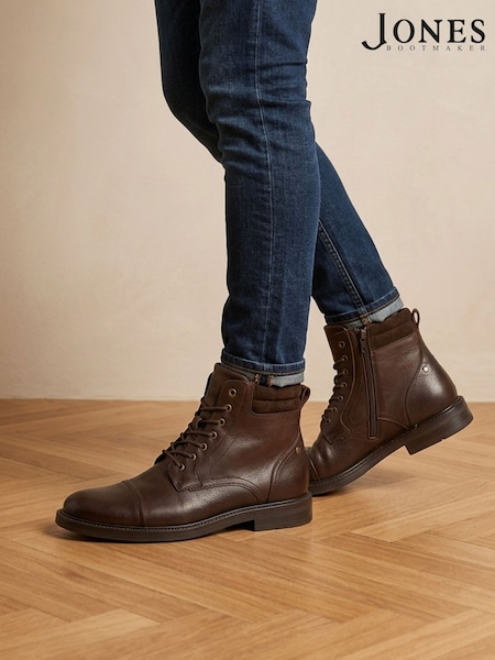 Brown - Regular Jones Bootmaker Eugene Leather Lace-up Boots With Padded Cuff