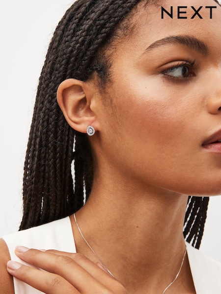 Sterling Silver Halo Teardrop Stud Earrings (943996) | €22