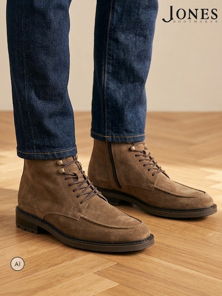 Taupe Suede - Regular Jones Bootmaker Endric Leather Lace Up Boots
