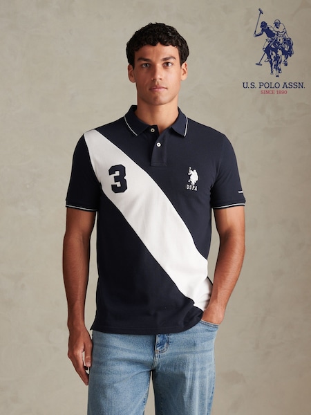 Navy Blue - Regular U.s. Polo Assn. Sash Colour Block Pique Polo Shirt