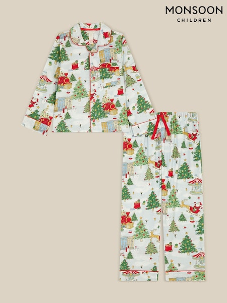 Cream - Monsoon Christmas Tree Long Pyjamas Set