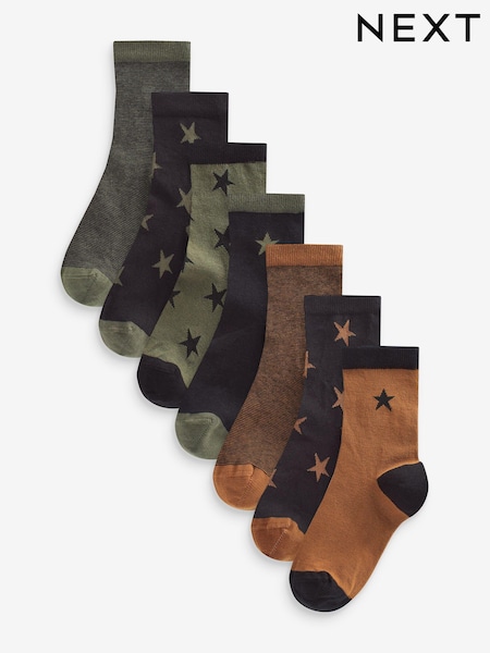 Khakigrün/Brauner Stern - Cotton Rich Socks 7 Pack (944421) | 8 € - 10 €