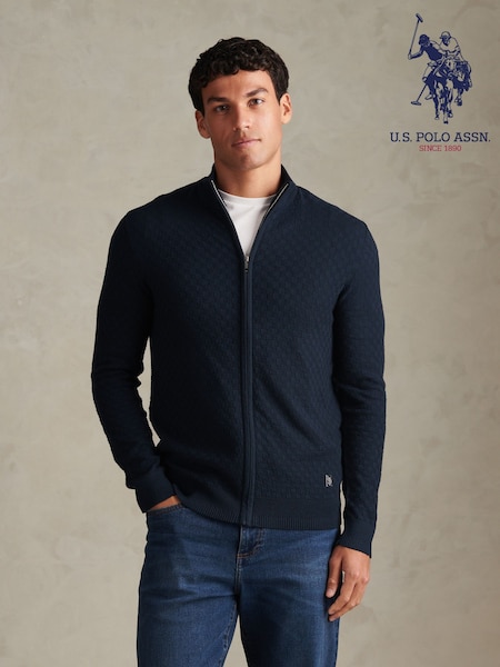 Ναυτικό μπλε - Regular U.s. Polo Assn Smart Checkerboard Zip Through Funnel Jumper