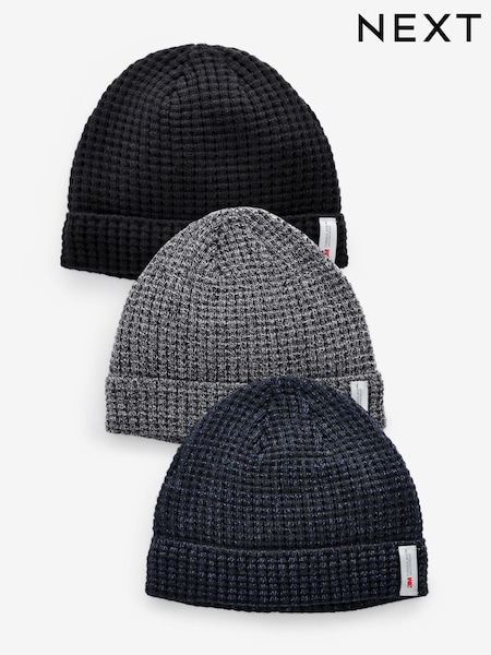 Black/Navy Blue/Grey Knitted Thinsulate Lined Beanie 3 Pack (944985) | $31