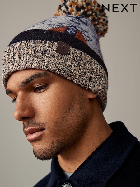 Orange/Blue Geometric Print Lined Bobble Hat (945039) | €8