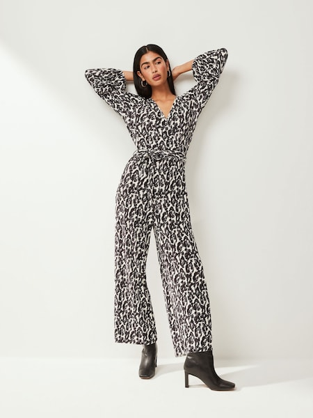 Black/White Long Sleeve Plisse Jumpsuit (945084) | 62 QAR