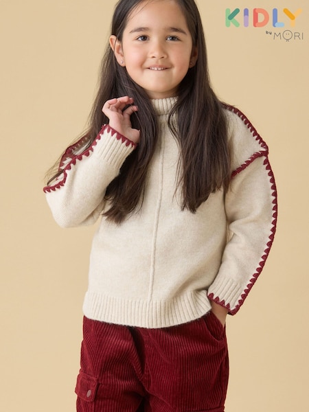 Cream - Kidly By Mori Cream Roll Neck Knitted Jumpers